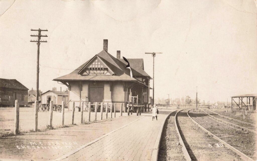 Historic train station with tracks