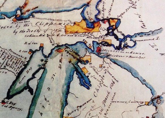 Old map with colorful markings