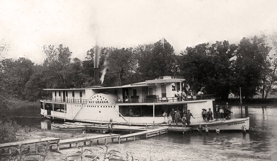 Historic steamboat at river dock
