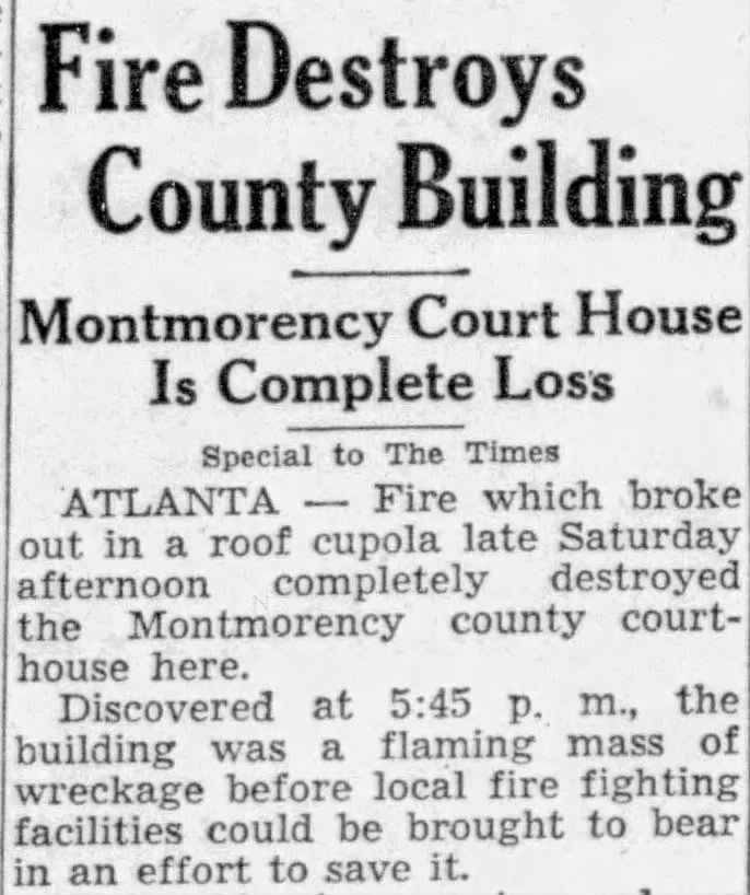 Fire destroys Montmorency County courthouse