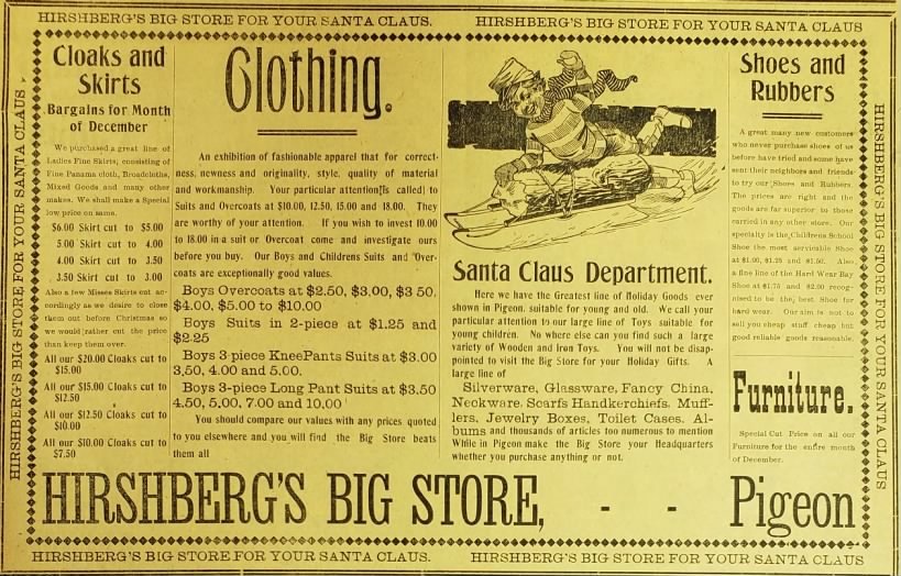 Vintage advertisement for holiday clothing.