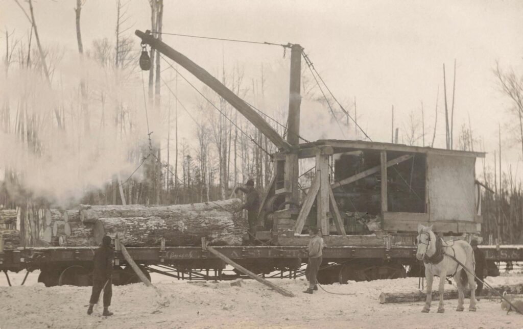 Historic logging equipment in operation