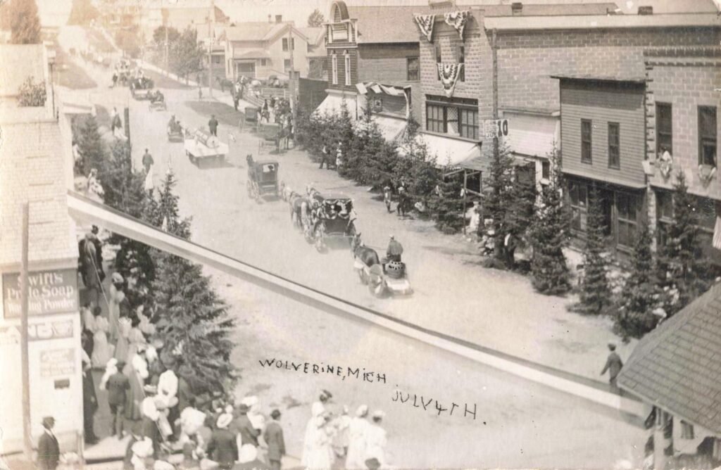 Historic street scene with vintage cars
