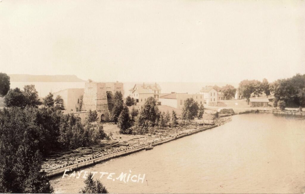 Historic waterfront view of History of Fayette, Michigan