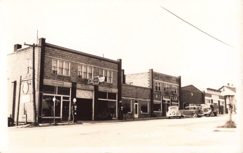Historic storefronts on a quiet street.