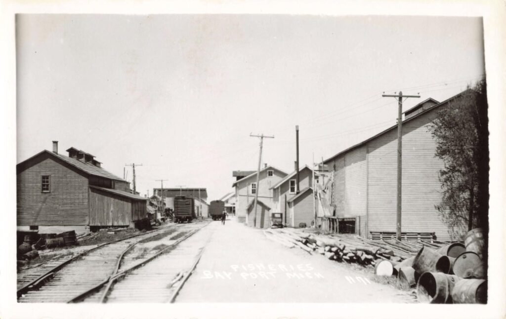 Old railway street with buildings