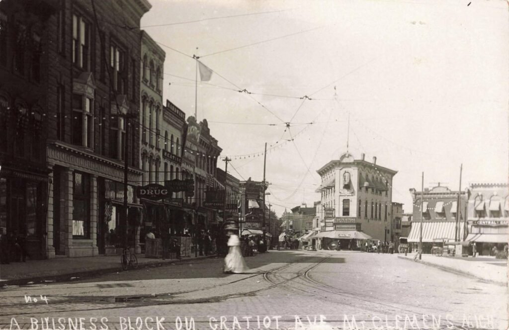 Historic street scene with vintage buildings.