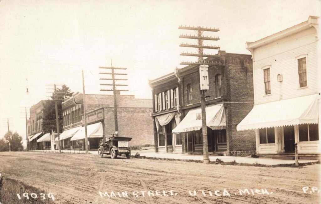 Historic street scene with vintage car