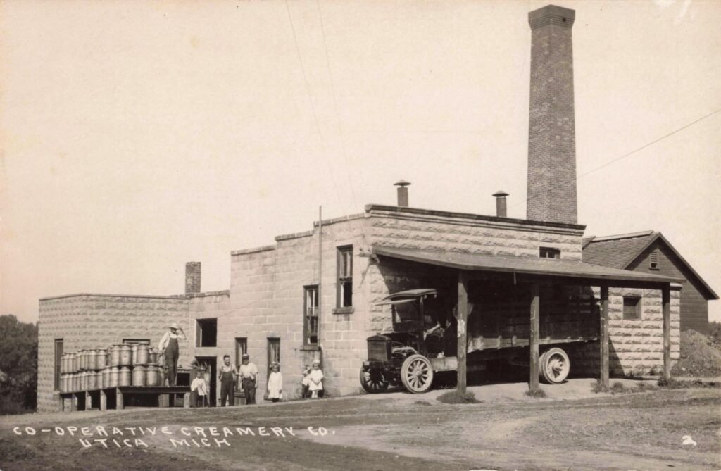 Historic creamery with vintage truck.