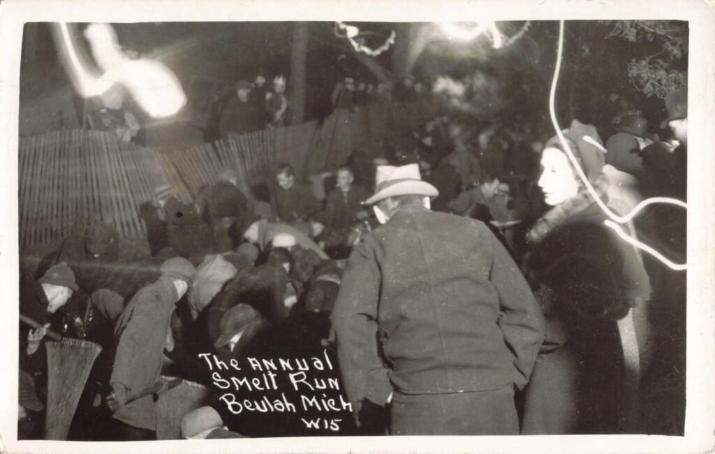 Crowd participating in smelt run event.