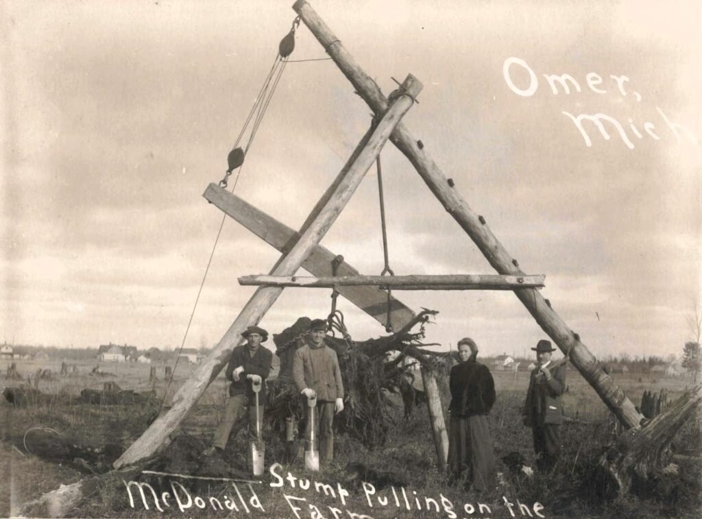 Historic stump pulling equipment in Michigan