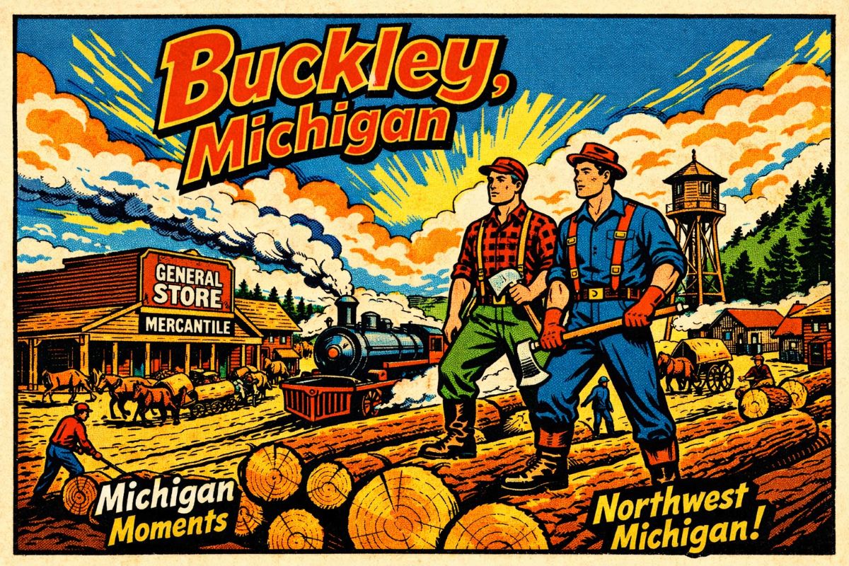 Vintage illustration of Buckley, Michigan
