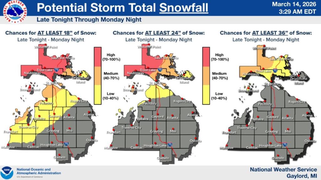 Snowfall forecast map for March 2026