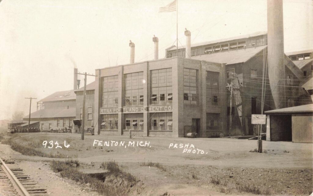 Office of the New Aetna Portland Cement Co. view
A postcard-era office scene tied to the cement business, showing how industrial life sat close to town life.
