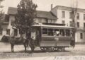 Horse-drawn streetcar in Fenton, Michigan.