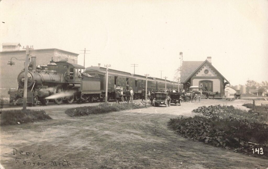  Railroad depot view
A depot-era view that reflects how rail travel anchored Fenton’s public life and local commerce.