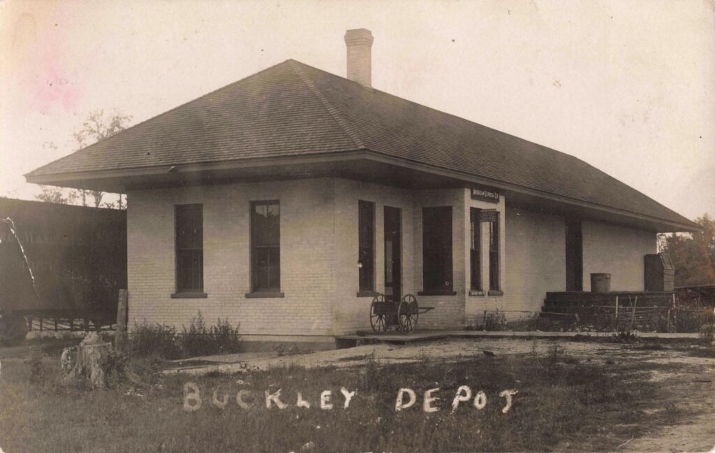 The Buckley railroad depot connected the town to the rest of Michigan. Mail, passengers, lumber, and farm goods all passed through this building.