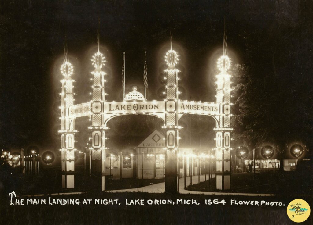 Illuminated entrance at Lake Orion