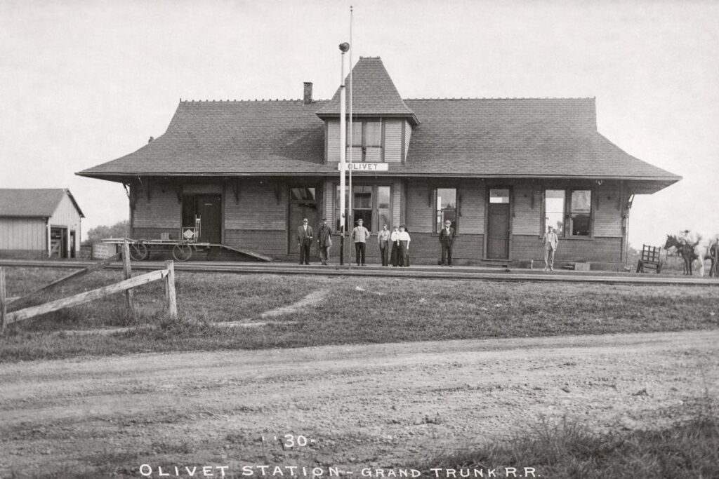 Restored Photo of Grand Trunks Station at Olivet - History of Olivet Michigan