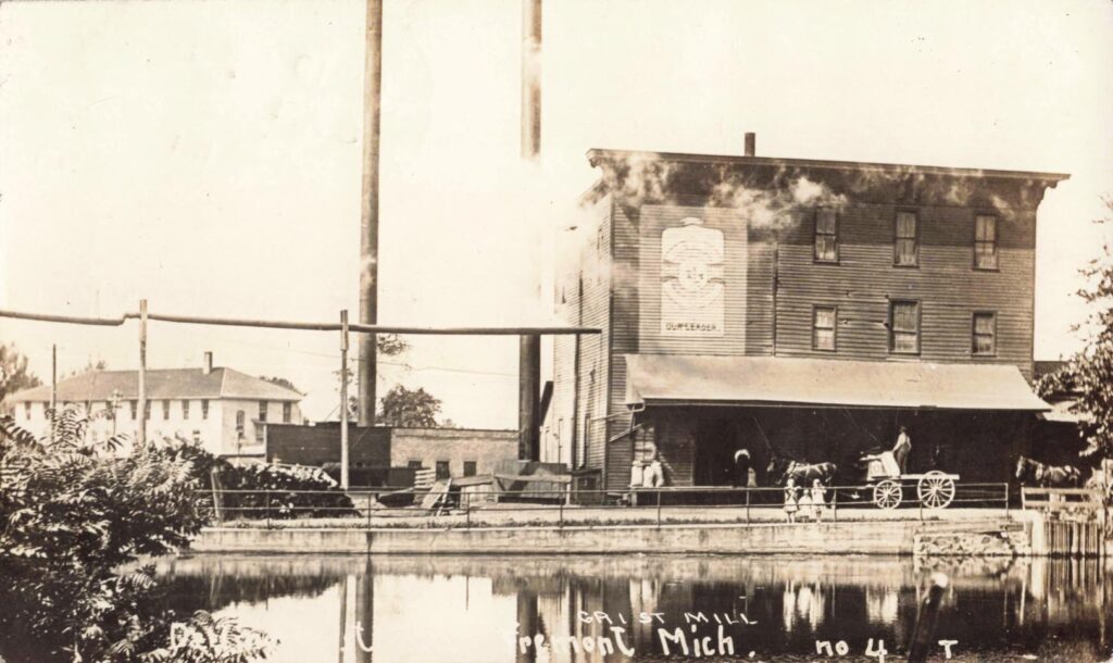 Set along the water, the grist mill processed grain from nearby farms into flour and feed. It represents the close link between agriculture and local industry in Fremont’s early economy.