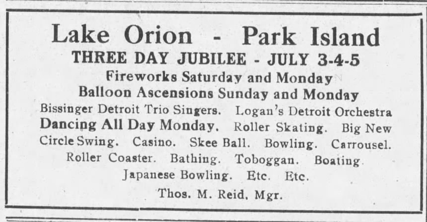 Lake Orion Amusements” (postcard image)