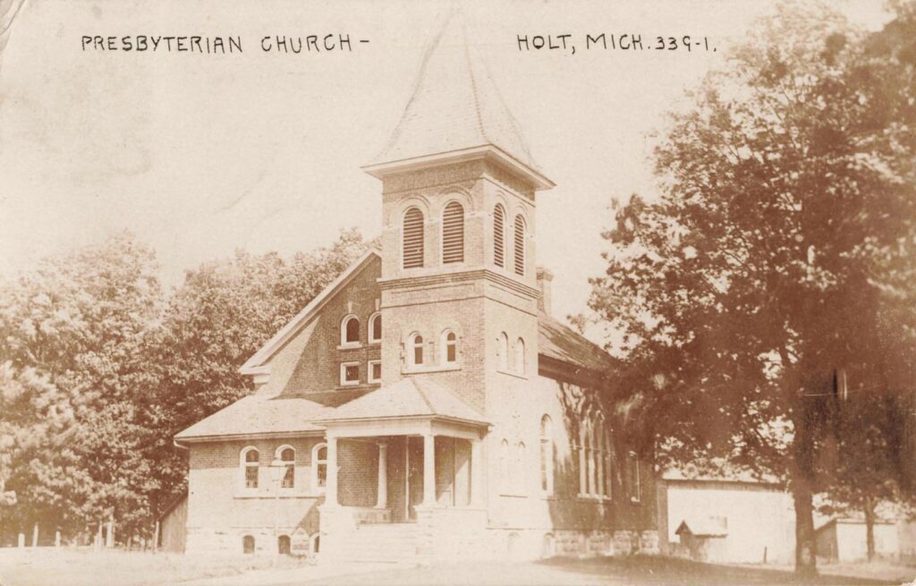 Presbyterian Church in Holt, Michigan, late 1800s or early 1900s, serving as a central gathering place for the community.