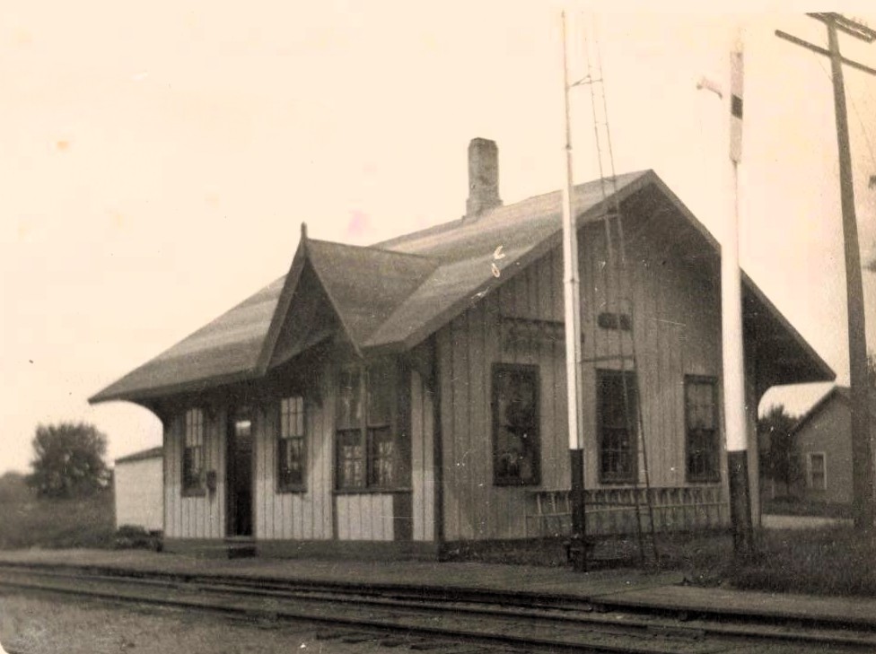 Old train station building, vintage style.