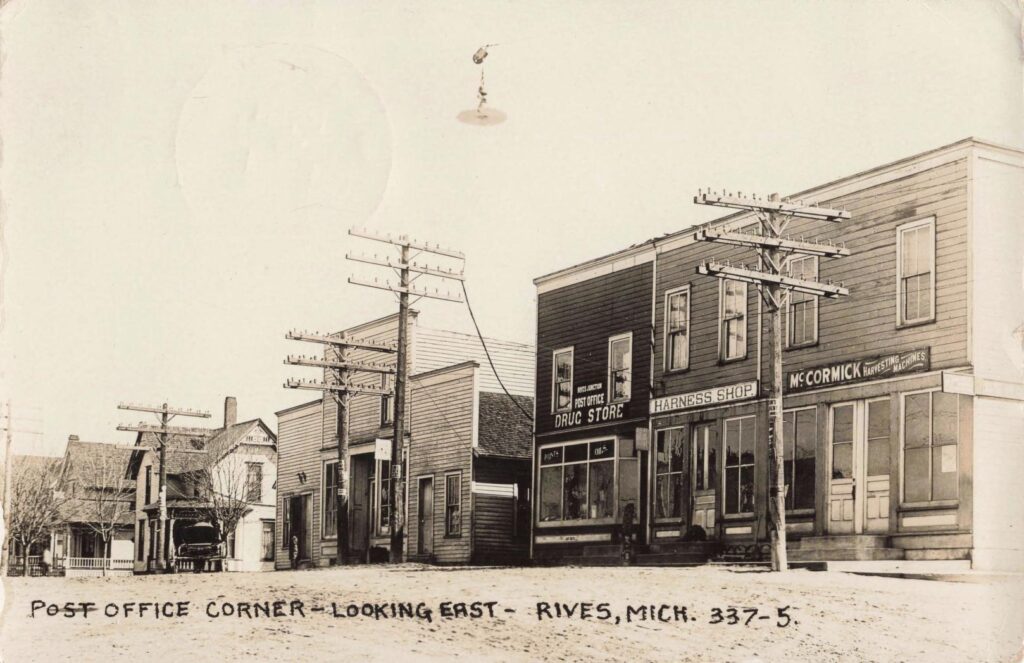 Historic street scene in Rives, Michigan