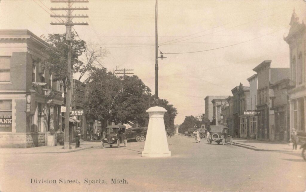 Historic street scene in Sparta, Michigan.