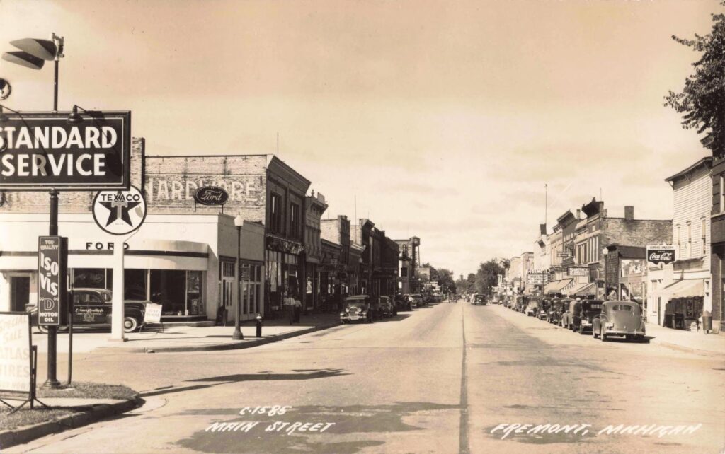 Historic street scene in Fremont, Michigan