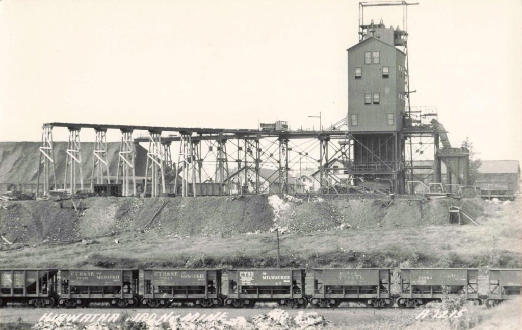 Historic iron mine with train cars