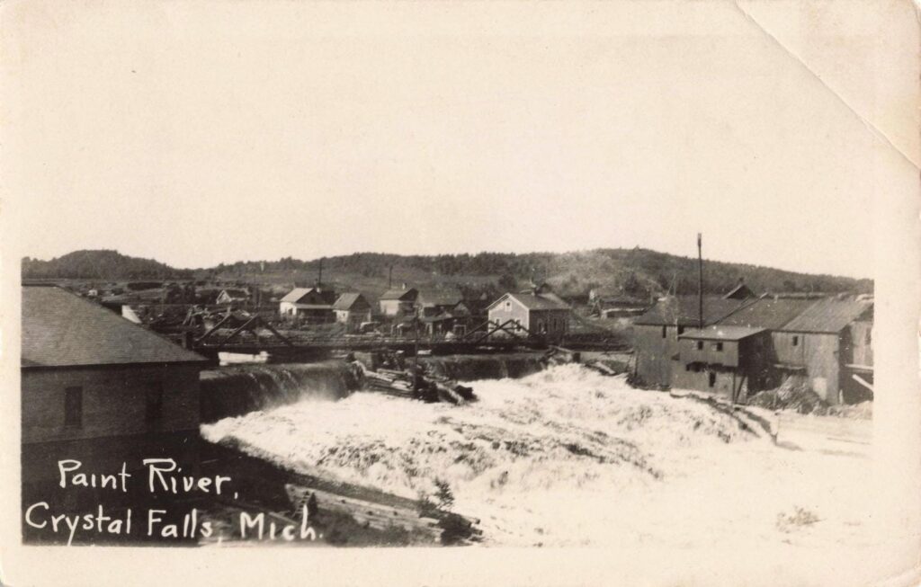 Historic view of Paint River falls. - History of Crystal Falls Michigan