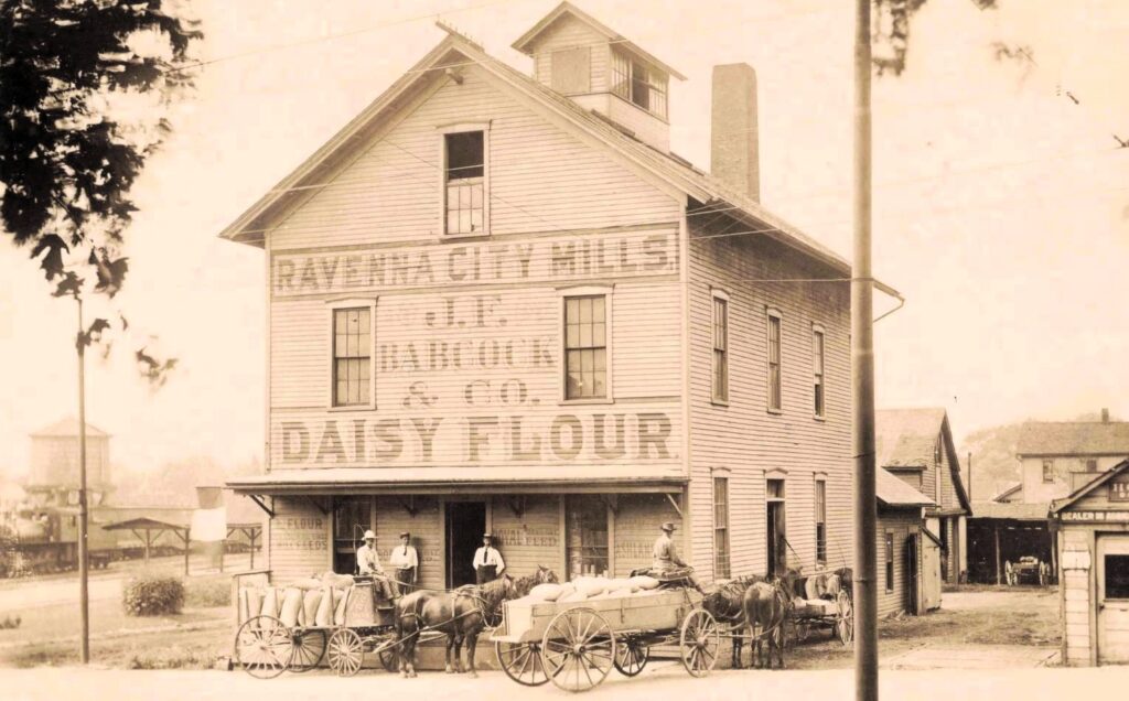 Ravenna City Mills early 1900s Michigan flour mill horse wagons Daisy Flour Muskegon County