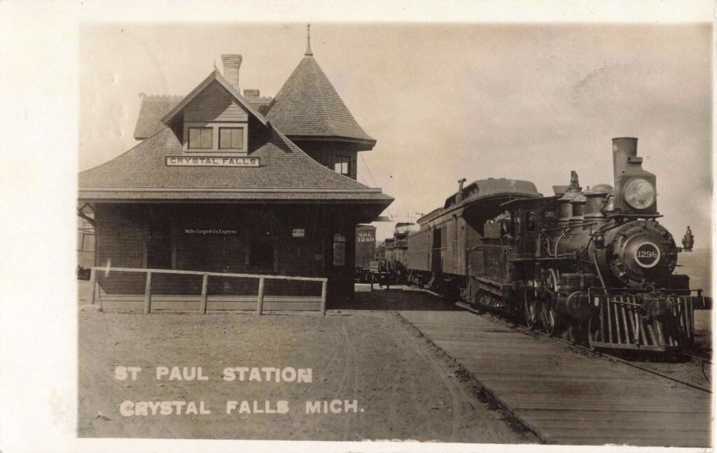 Historic train station with steam locomotive