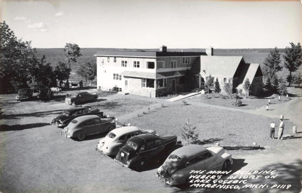 Weber’s was one of the Resorts on Lake Gogebic near Marenisco, Michigan, with lodge buildings along the shore.