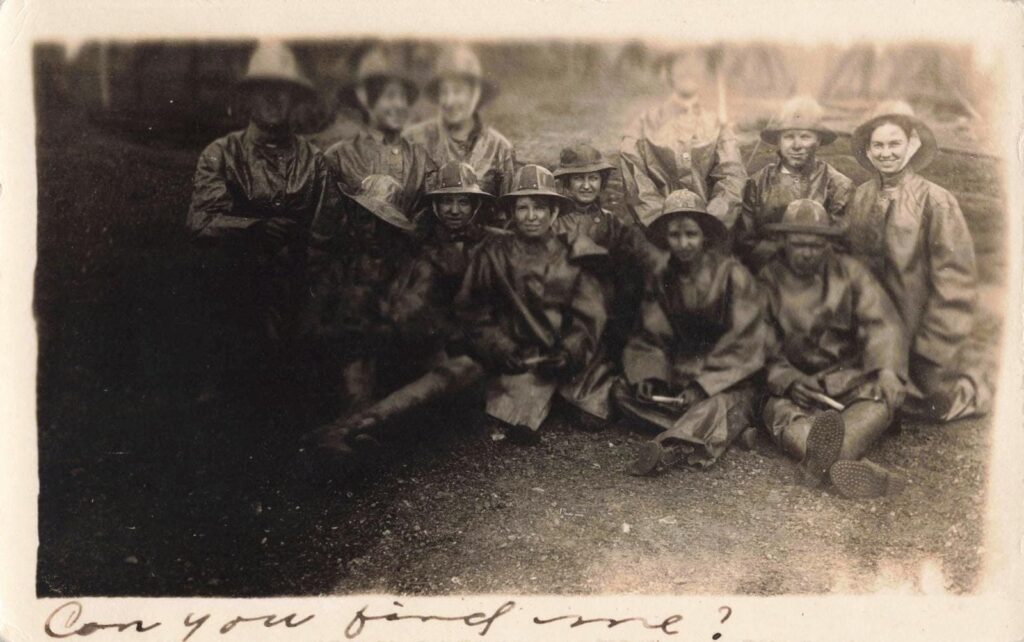 Group of people in vintage clothing.