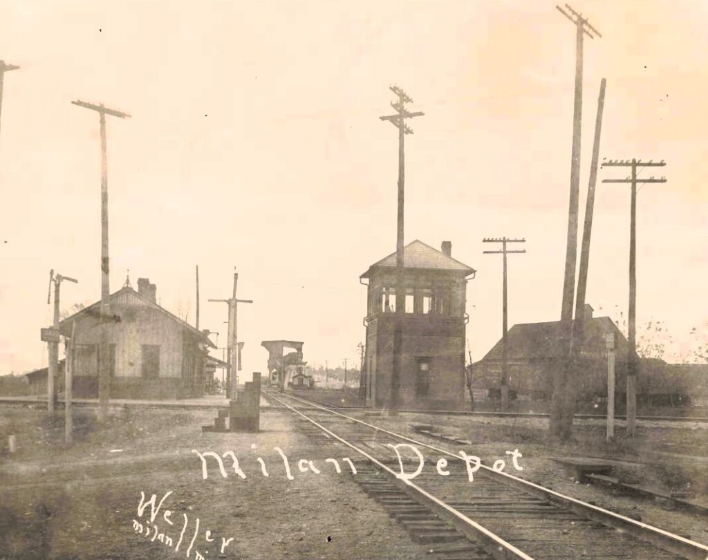 Old train depot with tracks visible