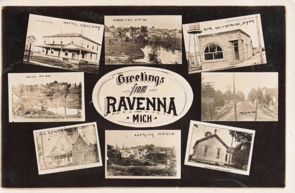 Greetings from Ravenna Michigan postcard early 1900s landmarks historic images