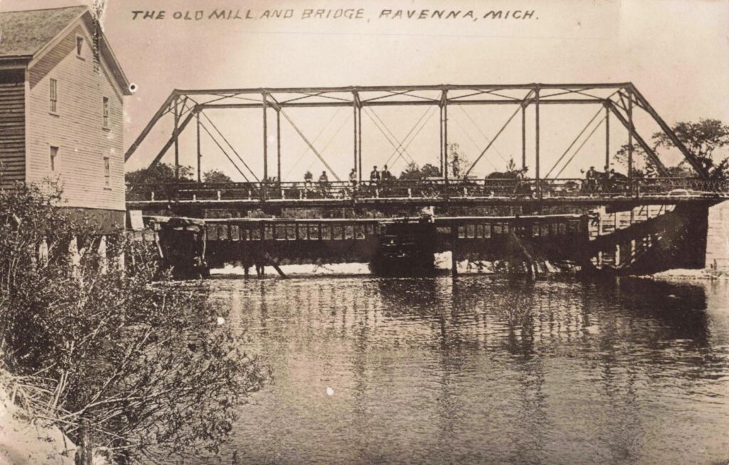 Ravenna Michigan old mill bridge early 1900s river crossing industry