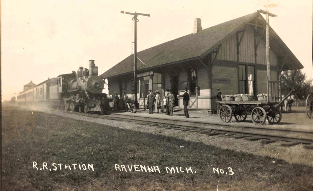 Ravenna Michigan railroad station steam locomotive depot early 1900s transport