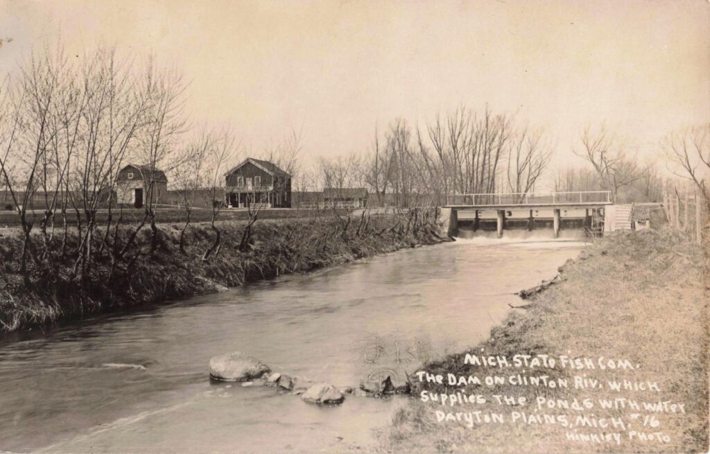 Historic dam and river landscape.