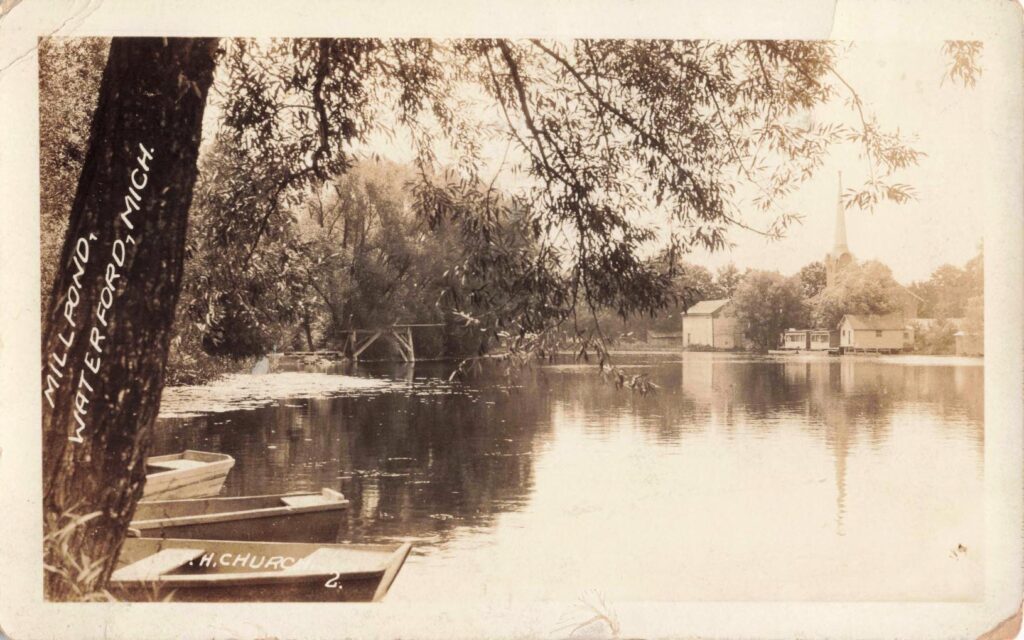 Vintage view of serene lakeside scene.