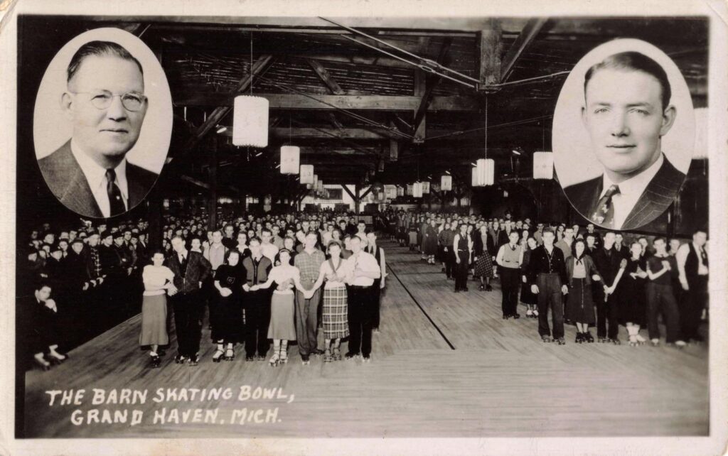 Historic skating rink with large portraits