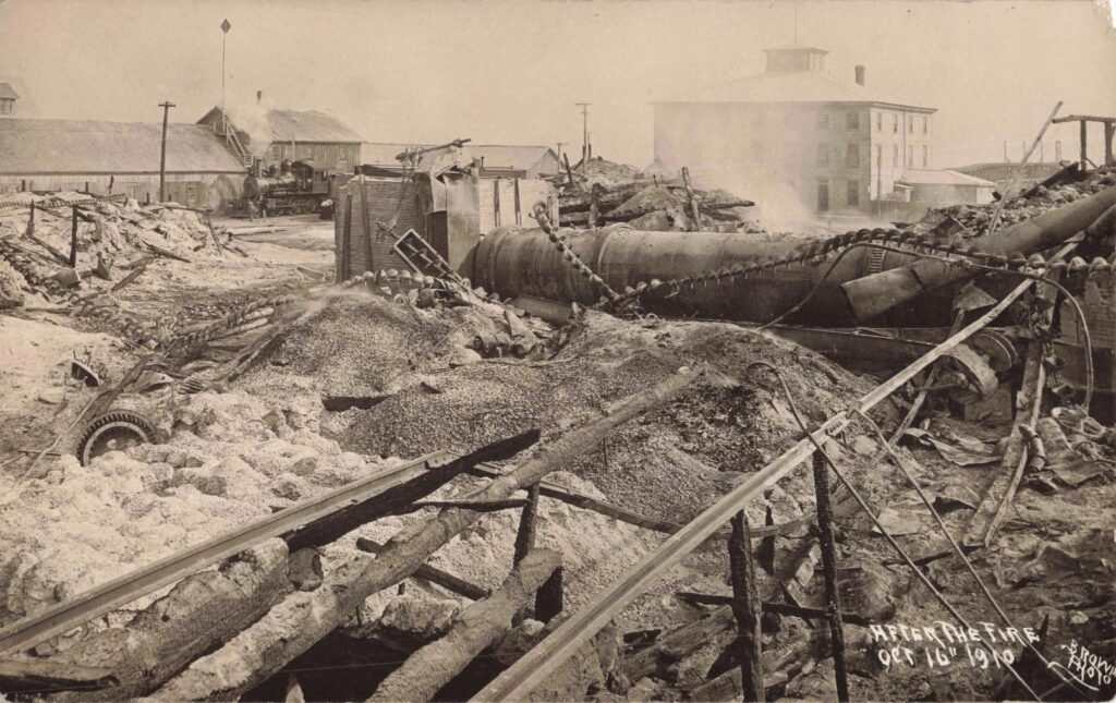 The ruins of the Alabaster mill show how completely the 1910 fire damaged the industrial site.