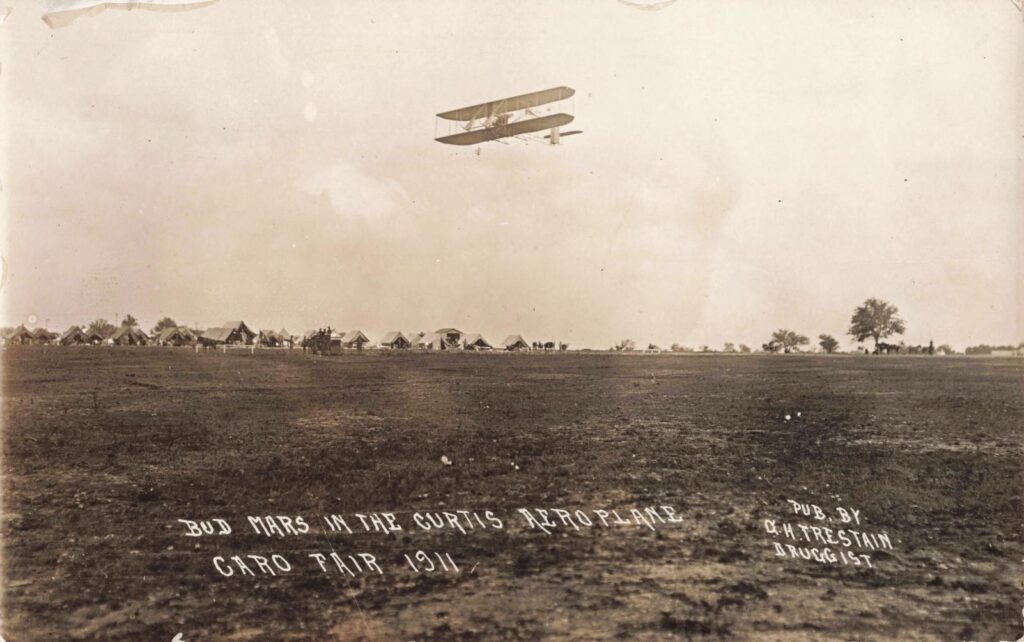 Bud Mars in the Curtiss aeroplane, Caro Fair, 1911