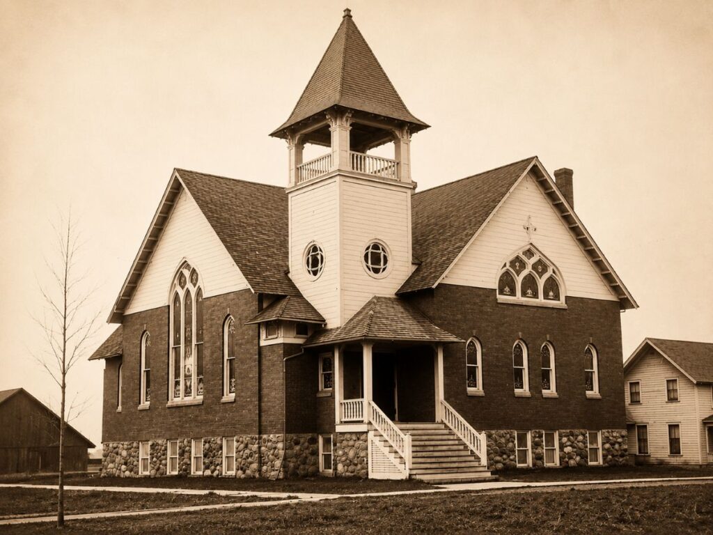 Early Deford church, likely early twentieth century. Newspaper records show the Methodist Episcopal church serving as a worship site, a graduation hall, and a place for community suppers and funerals. 