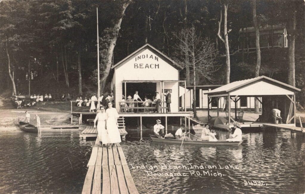  Indian Beach, Indian Lake history Dowagiac P.O. Mich.