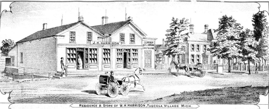 Historic building with horse-drawn carriages.