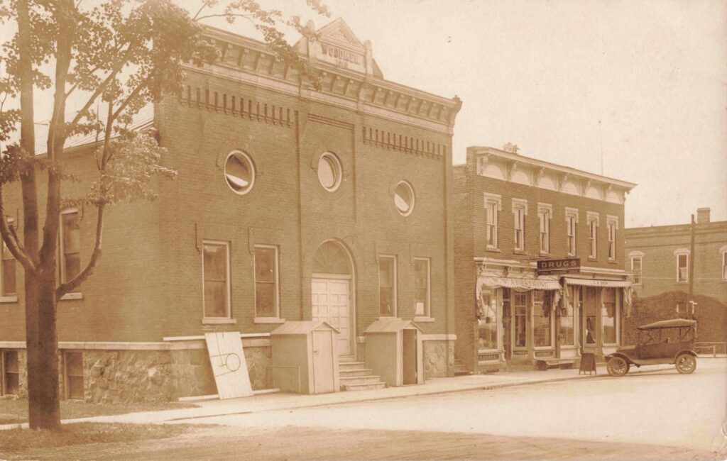 Woodmen Hall and drug store, Concord, Mich. — The hall points to fraternal, civic and entertainment life in the village.