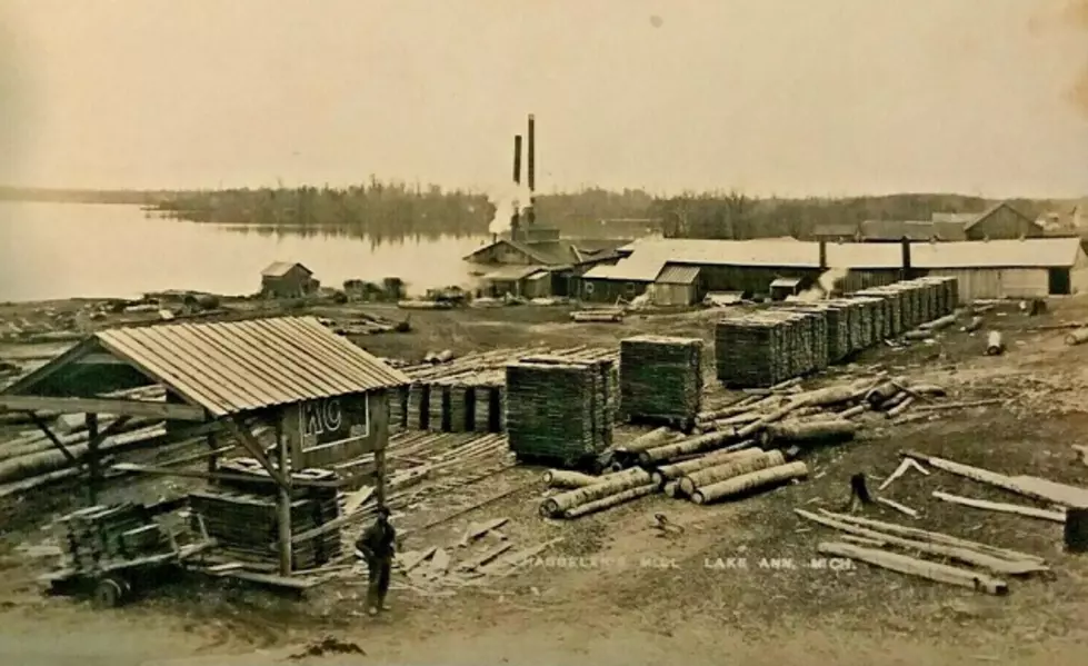 Habbeler’s sawmill at Lake Ann, showing the industrial heart of the village during the lumber era.